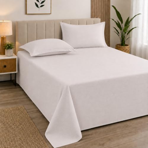Image of Cortina Cloud Cotton King Size Bedsheet with 2 Pillow Covers | Super Soft, Breathable & Skin-Friendly Bedsheet for Double Bed King Size with Solid Design | (270x250 cm) (Cream, King)