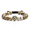 Jovivi 5 Pcs 8mm Handmade Natural Stone Bead Bracelets for Men Women Adjustable Lava Rock/Matte Agate/Picture/Dragonstone Lion Head Gemstone Beaded Bracelet Set Essential Oil Anxiety Jewelry, 6.8 #1