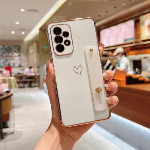 Coque Samsung S20 FE anti-chute avec dragonne et support souple blanc plaqué or