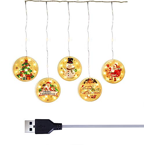 Preisvergleich Produktbild HAL LED Lichterkette, Weihnachtsbaum Weihnachtsmann Schneemann Lichter mit Saugnapf, Raum / Fenster Dekorationen LED-Lichter für Küchengarten Büroparty Hochzeit Wand, USB-Stromversorgung (warmweiß)
