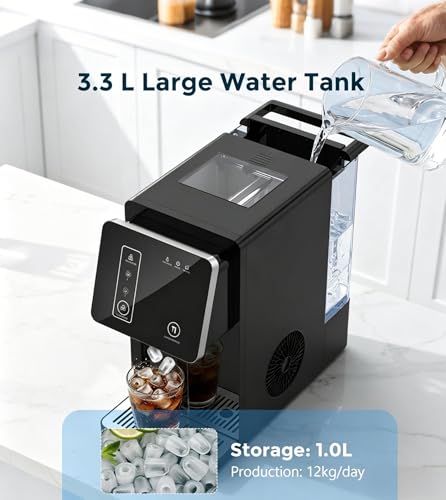 Image of Electactic Compact Bullet Ice Maker & Water Dispenser, 26lbs /24h, 6-Min, Low Water, Ice Making, and Ice Full Indicators, 3.3L Tank, 1L Bin, for Kitchen Office Party.