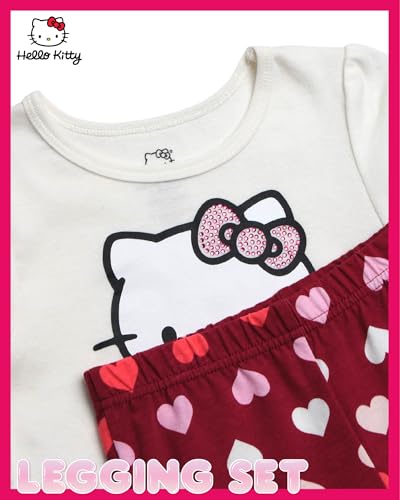 Image of Hello Kitty Girls Legging Set - 2 Piece Short Sleeve Graphic Tee Shirt for Girls and Matching Leggings for Kids Clothing Set