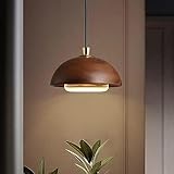 Chaners, Lámpara colgante semicircular japonesa de madera maciza, placa de techo de hierro nórdico a prueba de óxido, pantalla de cristal Chaner, lámpara de techo LED, lámpara de dormitorio, cocina