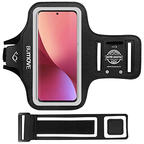 Bumove Xiaomi 12 Pro Armband, Gym Running Workouts Sports Cell Phone Arm Band For Xiaomi 11T Pro/12 Pro, Mi 11/Mi 11 Ultra, Redmi Note 10 Pro/11 Pro With Key Card Holder (Black) #TOP13