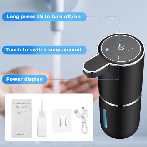 Automatic Foaming Soap Dispenser,Touchless Soap Dispenser with 4 Adjustable Foam Levels,Wall Mounted and USB Rechargeable,12.8oz Large Capacity for Bathroom,Kitchen Sink,Dish Soap(Black) by VZZNN - Used condition - Image 4