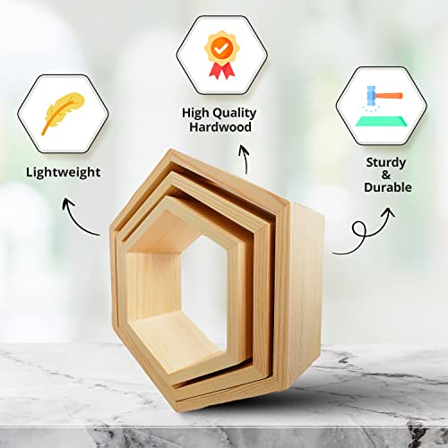 Mronextday.com Set Of 3 Wooden Wall Mounted Hexagon Floating Shelves, Hexagon Shelves Set For Kitchen, Living Room, Bedroom, Hexagon Shelves For Decorations (Honey Oak) #TOP2