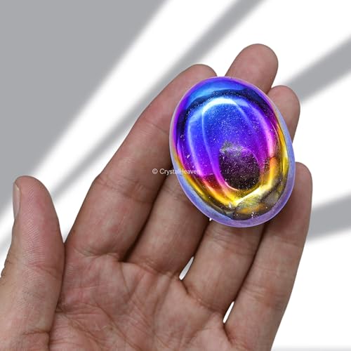 Image of Certified Titanium Aura Quartz Crystal Palm Pebbles Stones for Anxiety Stress Relief Massage - AAA Grade Original Healing Gemstone Agate Palm Stone for Yoga Meditation Spiritual Reiki Feng Shui