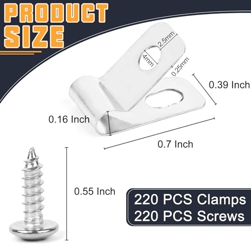 Image of 220 Pcs Fence Wire Clamps Stainless Steel Fencing Mounting Clips with 220 Pcs Stainless Steel Screws for 12-16 Gauge Welded Wire to Wood, Metal or Vinyl Fence(X220 Kit)