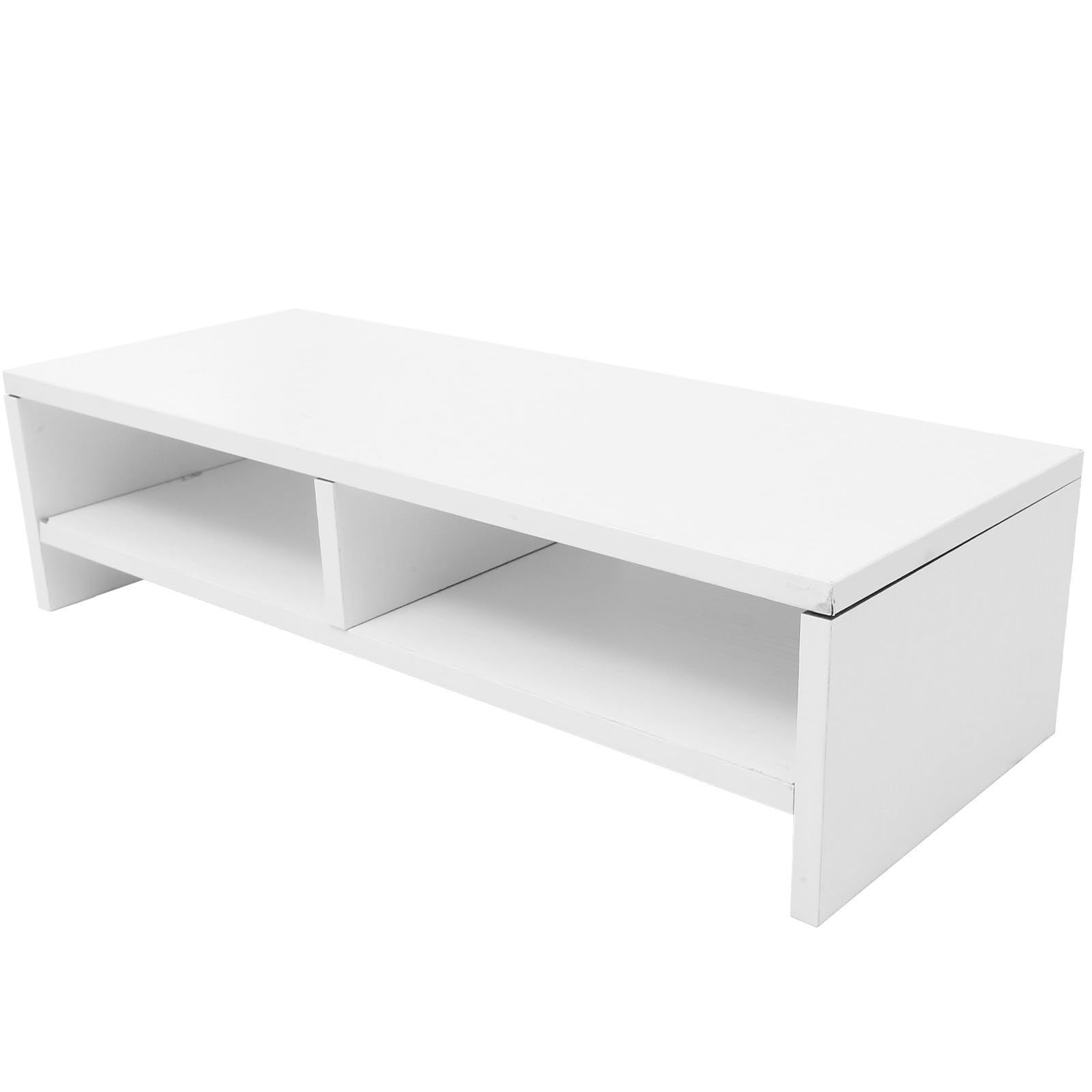 Soporte Elevador para Monitor, Soporte Elevador para Computadora de Madera Blanco, Diseño de 2 Niveles, Maximiza Espacio de Almacenamiento y Organiza el Escritorio para Oficina