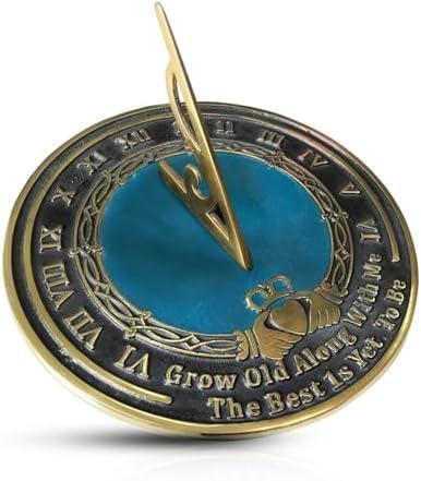 Solid Brass 10-Inch Garden Sundial – “Grow Old with Me” Poem by Robert Browning Irish Claddagh Design Outdoor Decorative Sundial Garden Decor