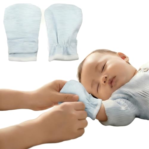 [HEINALOUS] ミトン 赤ちゃん 綿手袋 ベビーミトン アトピー 手袋 ベビー用品 手袋 コットン 新生児から0-3ヶ月 3-12ヶ月 かきむしり防止 コットン 保護 (ブルーストライプ, ０-１２ヶ月)