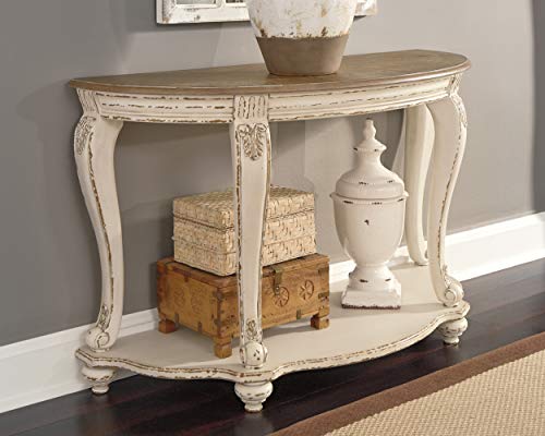 Signature Design By Ashley Realyn French Country Semi-Circle Console Table, White & Brown #TOP1