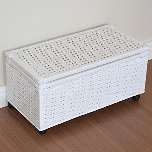 Baú Brinquedo Cesto Roupa Fibra Sintética C/rodinha 60x30x30 Branco