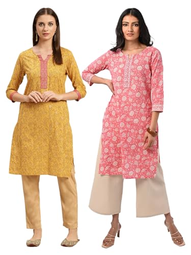 Kurta pour femme en lot de 2 : le haut Kurti droit 100 % coton pour votre garde-robe