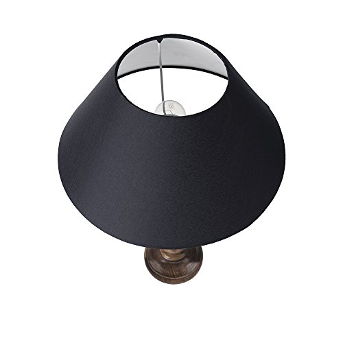 Image of Homesake Handcrafted Wooden Table Lamp for Bedroom & Living Room|Decorative Bedside Reading Lamp, E27 Holder|Bulb Included |Twister Classic Black Wooden Rustic for Home Decor, Black Cone Shade