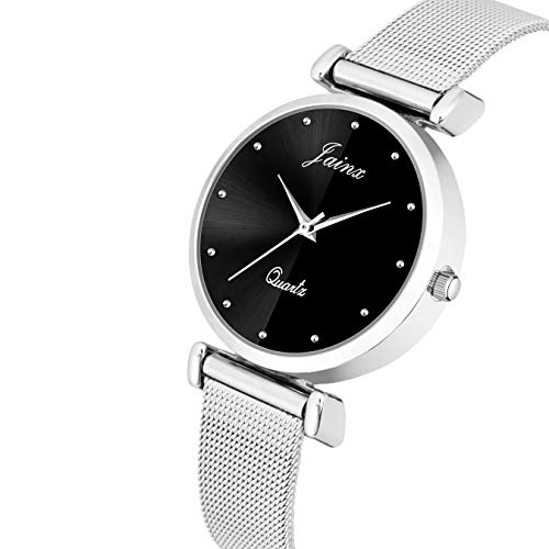 Image of jainx Silver Mesh Chain Analog Women Wrist Watch (Blue /Black /Silver /Pink /Green Color Dial)