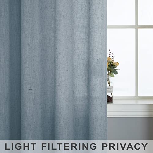 Mrs.Naturall MN-HFM-CGCL-STONE BLUE-52X63 Blue Gray Curtains 63 Inch Length For Boys Bedroom Decor 2 Panels Rod Pocket Semi Sheer Linen Dusty Blue Light Filtering Curtain For Kids Room Teen Toddler Baby Nursery Stone Blue Grey Greyish Grayish thumb #4