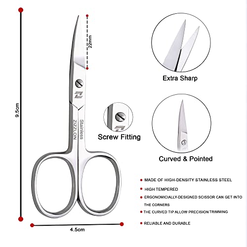Zizzlon Eyebrow Scissors For Women - Facial Hair Small Grooming Scissors For Men And Women – Professional Stainless Steel Scissors For Eyebrows, Nose Hair, Mustache, Beard, Eyelash, Dry Skin #TOP4