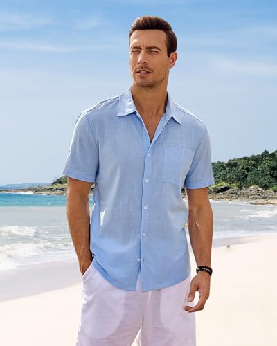 J.VER Men's Short Sleeve Linen Shirt Regular Fit Casual Summer Beach Shirt with Pocket - Image 3