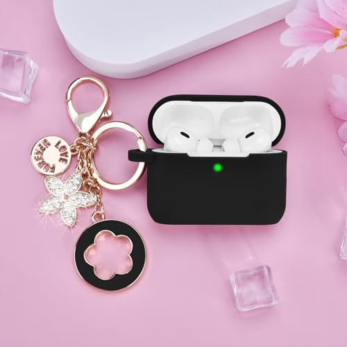 Image of VISOOM for AirPods Pro 3 Case 2025, Silicone Case for Apple Air Pods Pro 3rd Generation Cover, Cute iPods 3 Protective Cover with Bling Keychain & Cleaning Kit,Black
