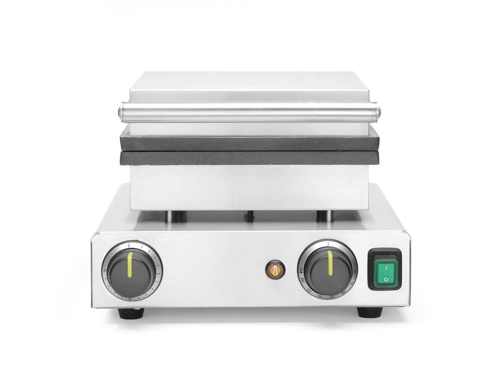 HENDI Gaufrier "sucettes", pour 4 délicieuses gaufres sur un bâton, température est réglable en continu de 50˚C à 220˚C, Teflon®, 230V, 1750W, 310x395x(H)230mm, acero inoxidable 18/0