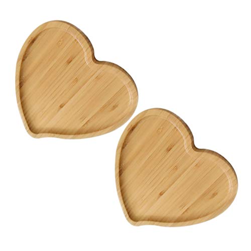 Cabilock 2pcs Wood Heart Shape Plates Ring Jewelry Wood Holder Wood Serving Trays for Snack Dessert Gifts for Friend Wedding Anniversary Birthday 19519516cm