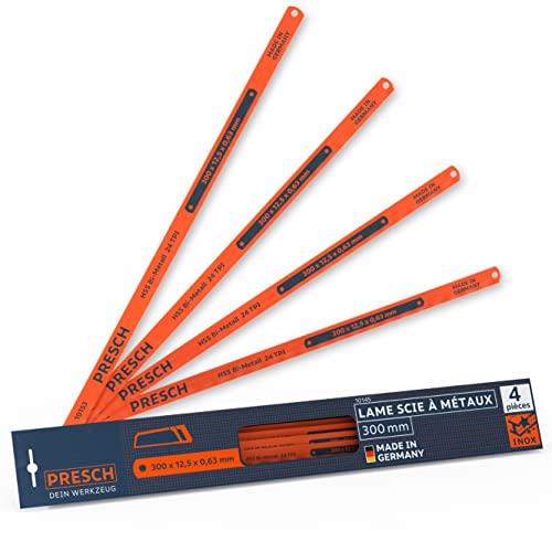 Presch Jeu de Lames de Scie à Métaux 300mm 4 Pcs - Pour Scies à Main, Métaux Non Ferreux (Cuivre), Aciers Inoxydables, PVC