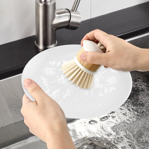 Image of Bamboo Scrub Wooden Dish Brush - Bamboo Dish Brush,Bamboo Scrubber for Dishes, Palm Brush Dish Scrubber for Cleaning Dishes, Kitchen Utensils etc.