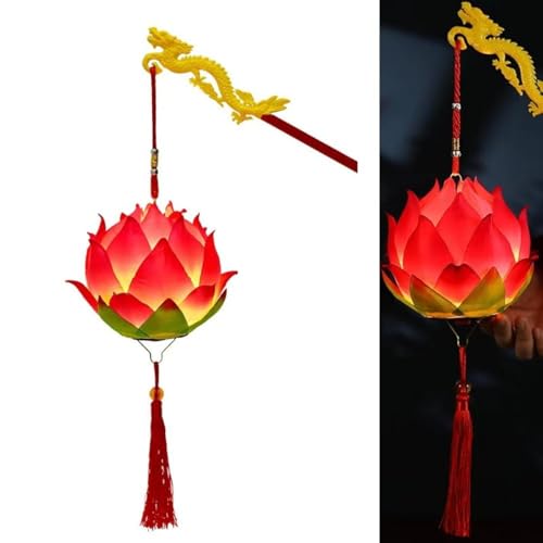 蓮のランタン お祝いの蓮の光 手持ちランタン 蓮提灯 導かれた蓮の花ランプ ハスの花 ロータス テーマパーティー装飾 祭りの祈りの灯り 祭りの提灯の装飾 絹布 赤