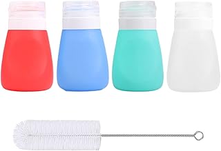 Squeeze Salad Dressing Bottles with Cleaning Brush | Portable Sauce Bottle Condiment Bottles | Dressing to Go for Lunch | 1.3 OZ, Set of 4 | Food-grade Silicone, BPA Free