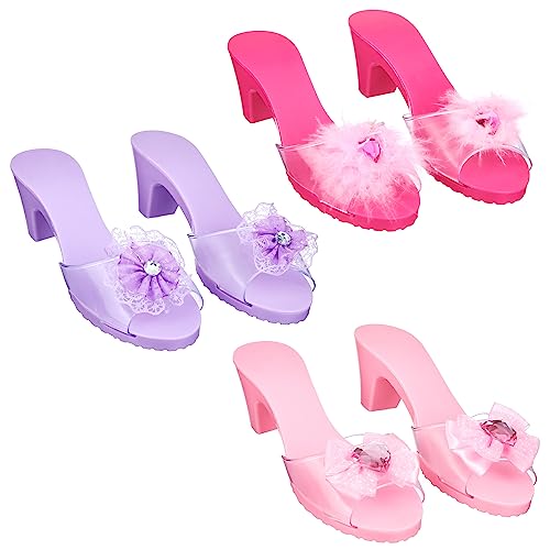3-Pack Princess Shoe Set - Dress Up Royalty Kids Heels Slip On Shoes - Pastel Colored Princess Dress Up Shoes, Pretend Play High Heels For Kids - Fits Toddler Size 7-102