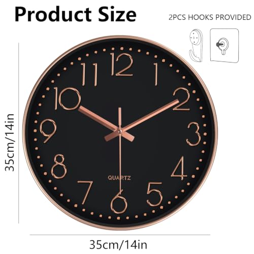 Image of Modern Silent Wall Clock, 14 Inch Wall Clocks Battery Operated