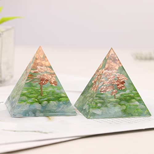 Nupuyai Aquamarine Spiral Tree of Life Crystal Pyramid Ornament, Quartz Point Energy Figurine Reiki Healing Stone Pyramid - Image 4