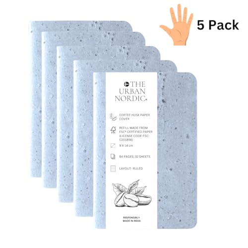 Image of 5 Pack I Eco-Friendly Coffee Husk A6 Business Pad Dairy I 320 Smooth Single Lines Pages I Ideal for Students and Professionals (Celestial Blue)