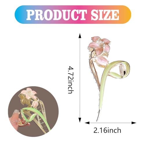 Pinza para cabello metálica floral con diseño de lirio rosa miniatura 2