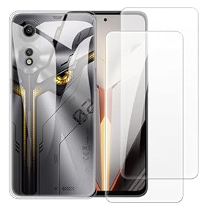 2 Pack Tempered Glass + TPU Phone Case Combo Compatible with ZTE Nubia Neo 2 5G Z2352N, Shockproof Protective Cover and Screen Protector Set (Clear)