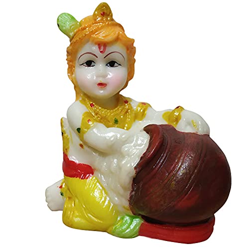 Winsome Collection Krishna Idol Murti Statue Showpiece Gift Makhan Chor Idol Kanha Ji Statue for Puja Krishna Idol Multicolor Marble Dust Pack of 1