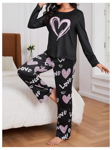 OYOANGLE Women's Pajama Sets 2 Piece Heart Printed Soft Pjs Long Sleeve Tops and Pants Sleepwear Sets4