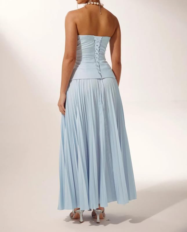 Women's Strapless Bridesmaid Dresses Satin A Line Long Wedding Guest Dress Long Pleated Evening Gown LA107 - Image 6