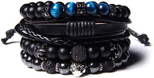 MOZAKA 3-6 Pcs Braided Leather Bracelets for Men Women Wrap Tiger Eye Lava Rock Beads Bracelet Woven Ethnic Tribal Rope Wristbands Bracelets Set Adjustable