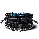 MOZAKA 3-6 Pcs Braided Leather Bracelets for Men Women Wrap Tiger Eye Lava Rock Beads Bracelet Woven