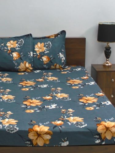 Image of Bombay Dyeing Mimosa 164 GSM Microfiber Grey Floral Double Bedsheet with 2 Pillow Covers