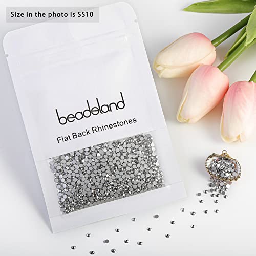 Image of Beadsland 2880pcs Flat Back Crystal Rhinestones Round Gems for Nail Art and Craft Glue Fix,Silver Hematite,SS10,2.7-2.9mm