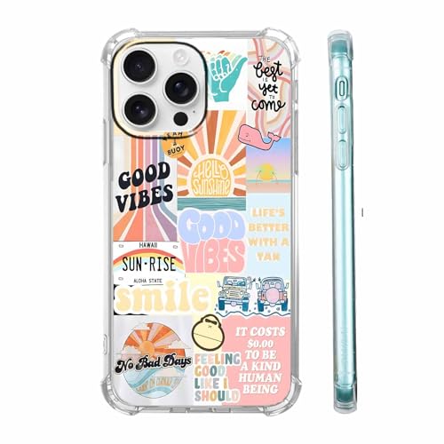 Tobelint Case for iPhone 16 Pro Max with Aesthetic Design,Good Vibes Positive Quote Collage Pattern for Men Women,Clear Slim Soft TPU Bumper Case,6.9”(Good,16pm)