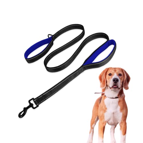 Edipets, Correa Perro Grande, con Doble Asa Acolchada, Reflectante, 1.8 Metros, Antideslizante, para Perros Medianos y Grandes, para Paseo con tu Mascota (Negro/Azul)