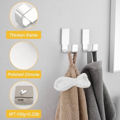 BESy Brass Clothes Hook Single Towel Hook for Bathroom Kitchen Garage Square Style Robe Hooks Coat and Hat Hook, Wall Mounted with Screws, Four Packs, Polished Chrome by BESy - Image 3