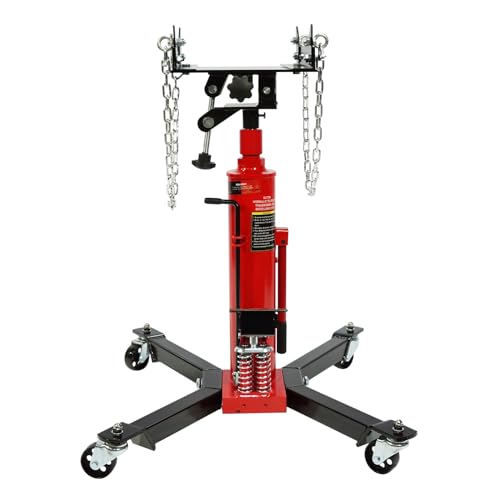 GARVEE Transmission Jack, 1100 LBS (1/2 T) Capacity 2-Stage Hydraulic Telescopic Jack, Floor Jack Stand with Foot Pedal and 360° Swivel Wheel, 33-1/2 in-69 in Lifting Range Garage/Shop Lift Hoist, Red