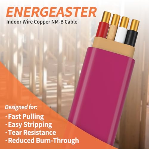 Solid Indoor 10/3 Type NM-B Pure Copper Cable 100FT, Pink, 10 AWG 3 Conductors with Ground Wire by energeaster - Image 3