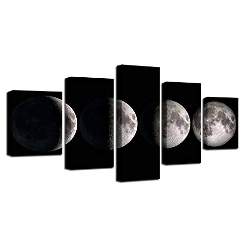 Toile intissée lune 5 pièces DJDL grand format pour déco murale de salon sans cadre