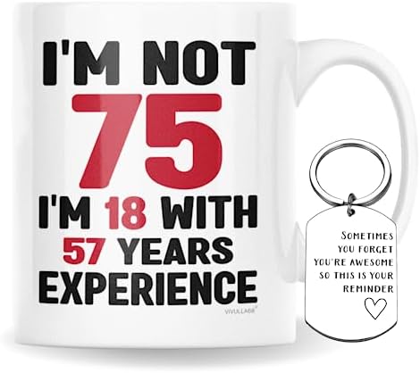 Vivulla68 75th Birthday Gifts For Men, 75th Birthday Gifts For Women, Gifts For 75 Year Old Men Woman, 1948 Birthday Gift For Men Women, 75th Birthday Mug For Mom Dad, 75th Birthday Cup With Keychain